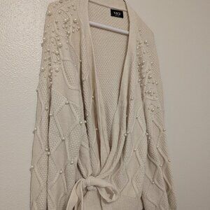 Vici Pearl Embellished Oversized Wrap Cardigan Tie Belt - XL